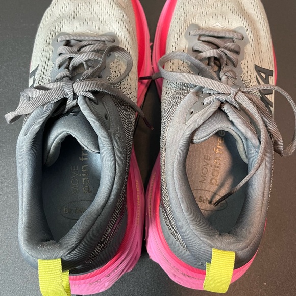 HOKA Womens Bondi 8 'Castlerock Strawberry' Size 8.5 Good Condition NO BOX - Picture 10 of 14